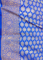 Blue Banarasi Handloom Pure Katan Silk Kadwa Tanchui Brocade Saree - Luxurion World