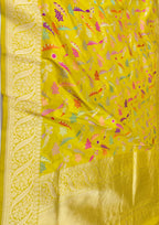 Yellow Banarasi Handloom Pure Katan Silk Meenakari Jangla Saree - Luxurion World