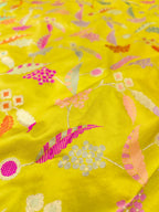Yellow Banarasi Handloom Pure Katan Silk Meenakari Jangla Saree - Luxurion World