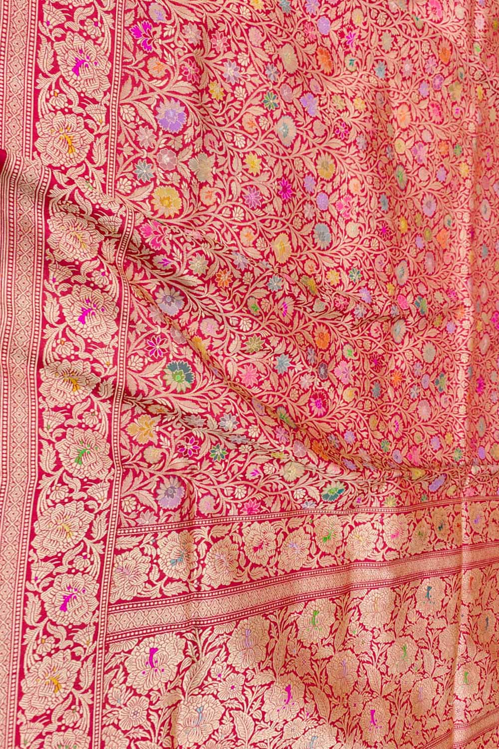 Red Banarasi Handloom Pure Katan Silk Kimkhwab Kadwa Saree - Luxurion World