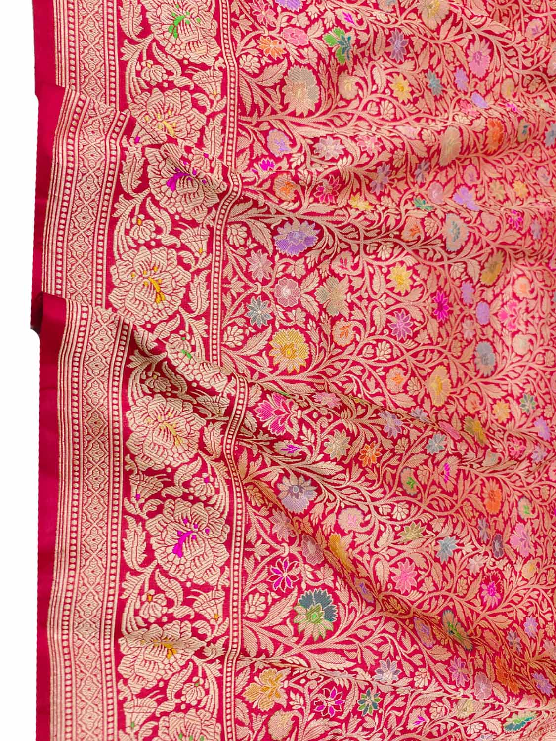 Red Banarasi Handloom Pure Katan Silk Kimkhwab Kadwa Saree - Luxurion World