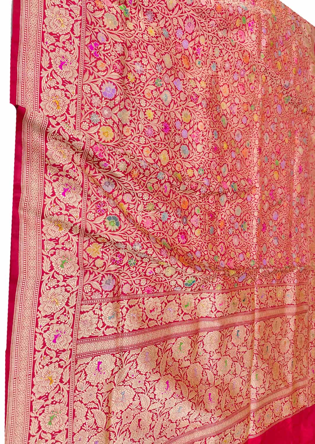 Red Banarasi Handloom Pure Katan Silk Kimkhwab Kadwa Saree - Luxurion World