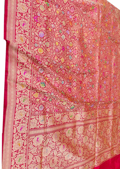 Red Banarasi Handloom Pure Katan Silk Kimkhwab Kadwa Saree - Luxurion World