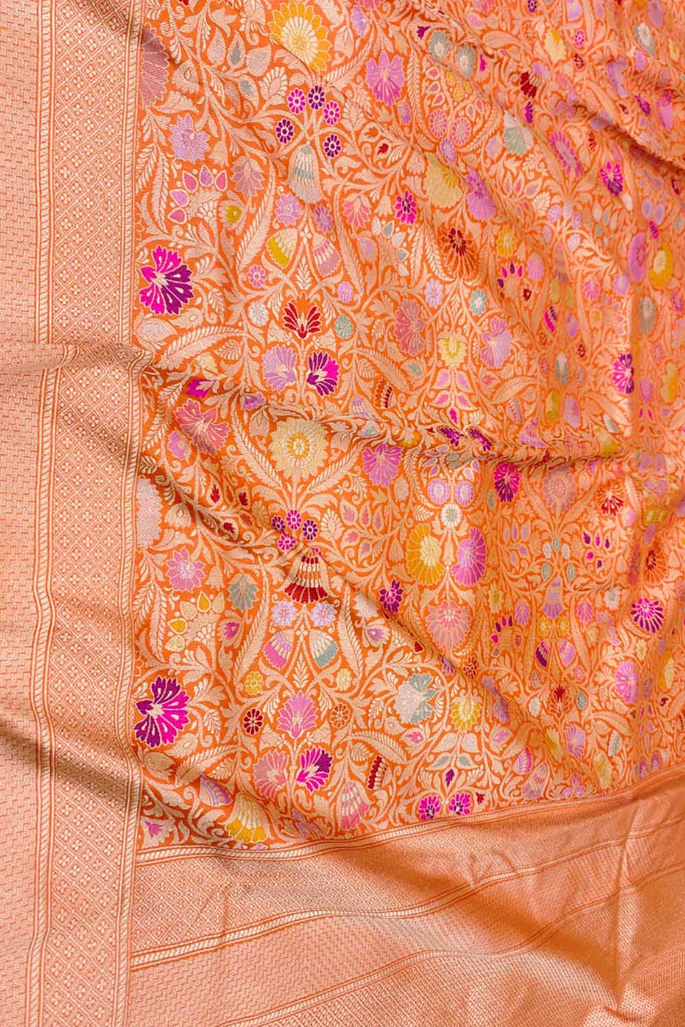 Orange Banarasi Handloom Pure Katan Silk Kimkhwab Kadwa Saree - Luxurion World