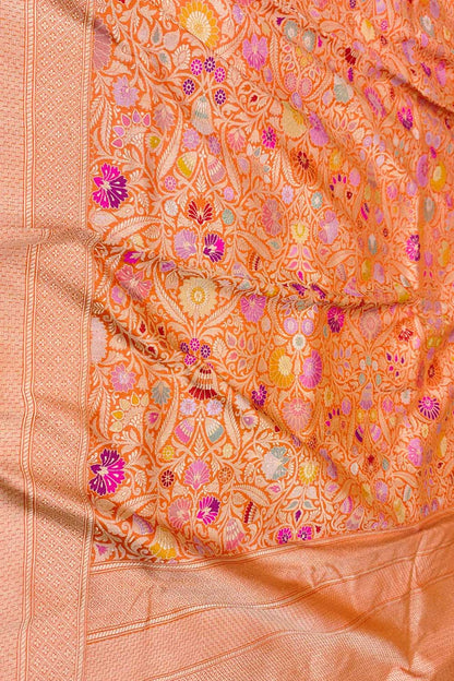Orange Banarasi Handloom Pure Katan Silk Kimkhwab Kadwa Saree - Luxurion World