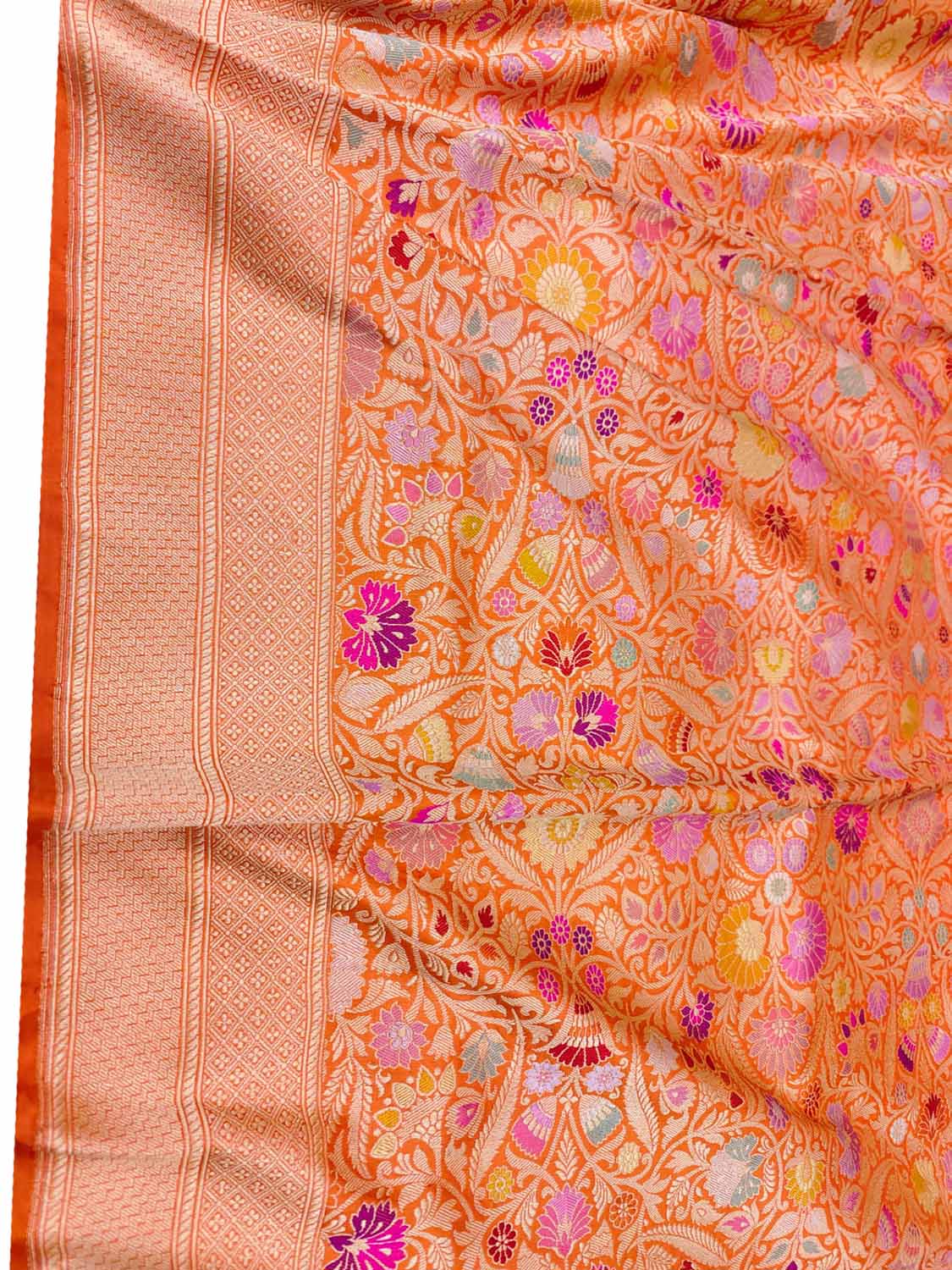 Orange Banarasi Handloom Pure Katan Silk Kimkhwab Kadwa Saree - Luxurion World
