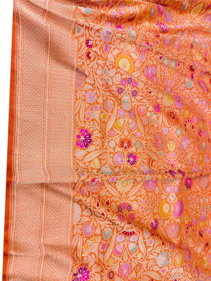 Orange Banarasi Handloom Pure Katan Silk Kimkhwab Kadwa Saree - Luxurion World