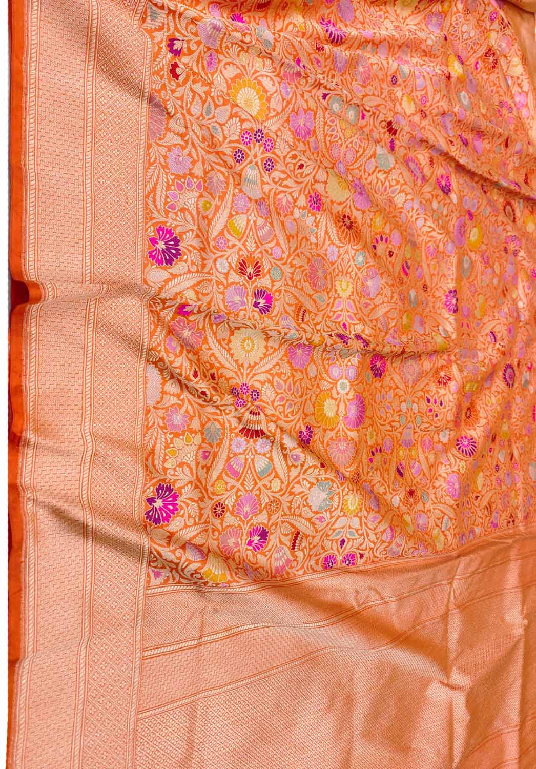 Orange Banarasi Handloom Pure Katan Silk Kimkhwab Kadwa Saree - Luxurion World