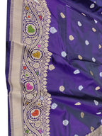 Purple Banarasi Handloom Pure Katan Silk Booti Design Kadwa Saree - Luxurion World