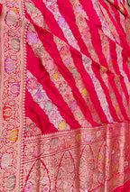 Red Banarasi Handloom Pure Katan Silk Kadwa Jangla Flower Design Meenakari Saree - Luxurion World