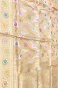 Pastel Banarasi Handloom Pure Tissue Silk Jangla Flower Design Meenakari Saree - Luxurion World
