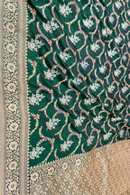 Green Banarasi Handloom Pure Mashru Silk Meenakari Saree - Luxurion World