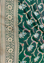 Green Banarasi Handloom Pure Mashru Silk Meenakari Saree - Luxurion World