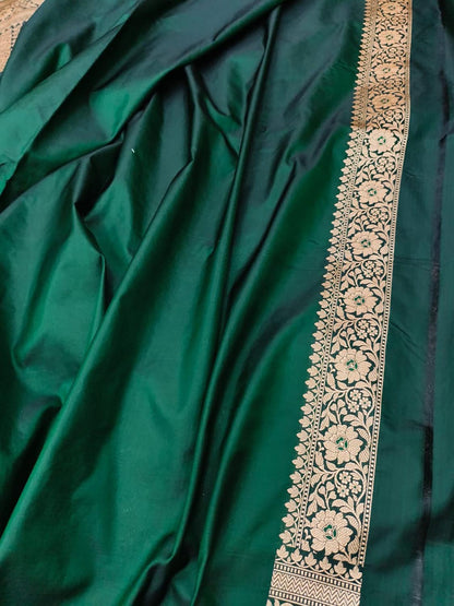 Green Banarasi Handloom Pure Mashru Silk Meenakari Saree - Luxurion World