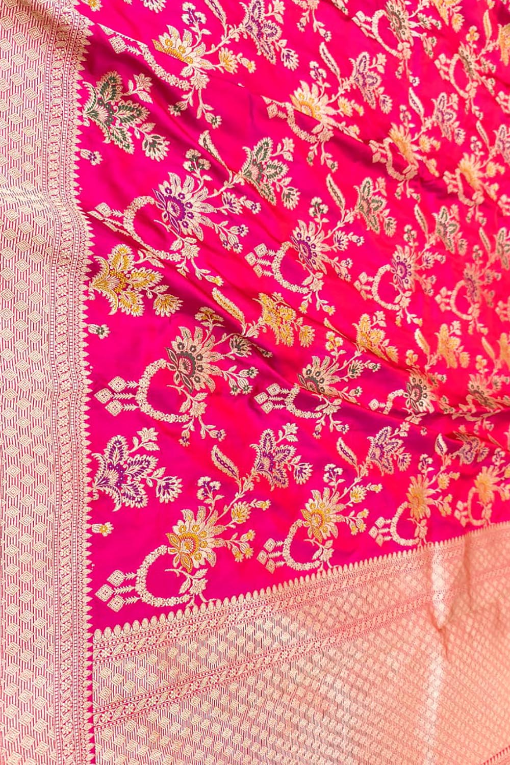 Pink Banarasi Handloom Pure Mashru Silk Meenakari Saree - Luxurion World