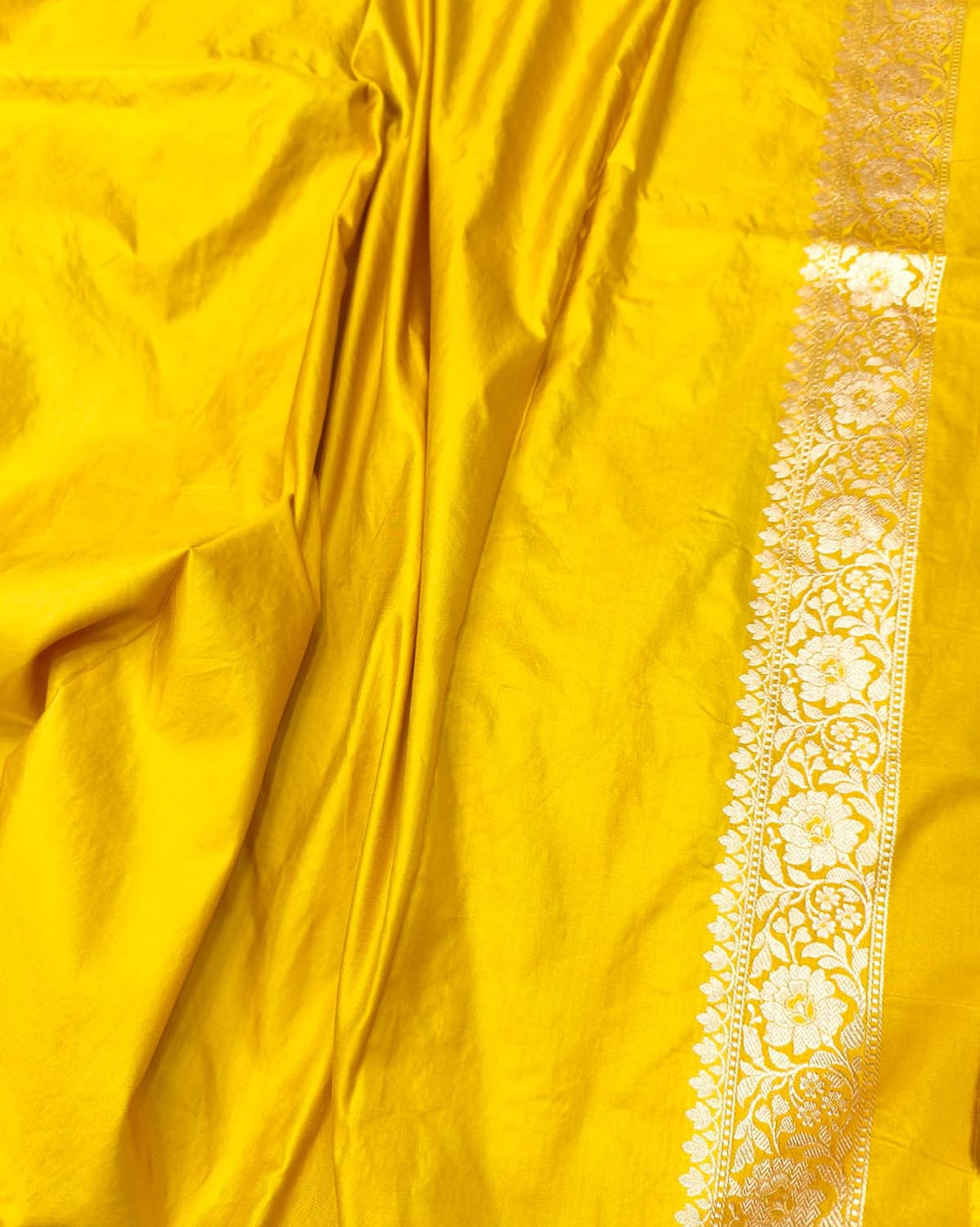 Yellow Banarasi Handloom Pure Mashru Silk Meenakari Saree - Luxurion World