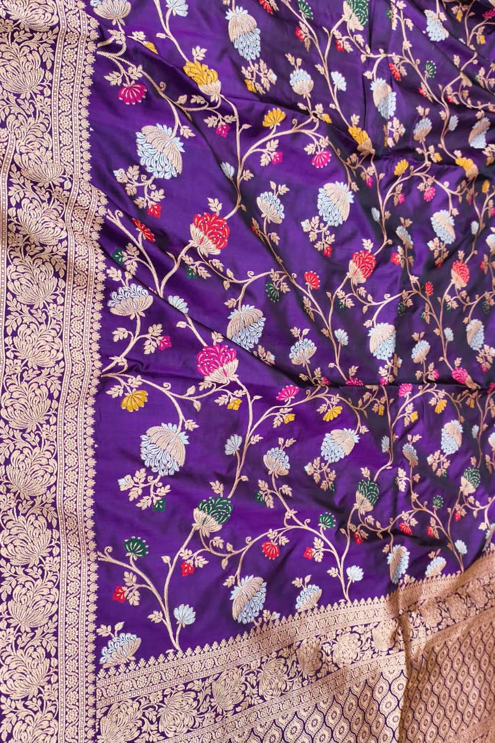 Purple Banarasi Handloom Pure Mashru Silk Meenakari Saree - Luxurion World