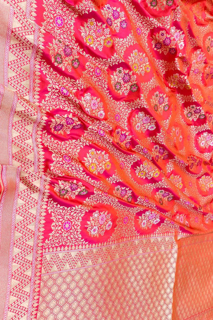 Pink Banarasi Handloom Pure Mashru Silk Meenakari Saree - Luxurion World