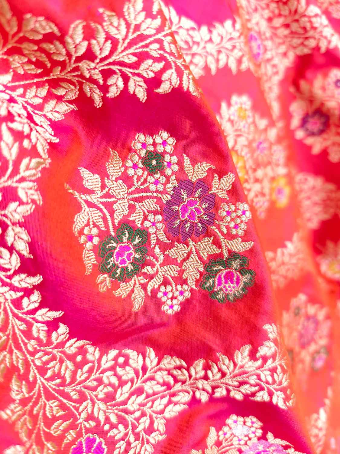 Pink Banarasi Handloom Pure Mashru Silk Meenakari Saree - Luxurion World