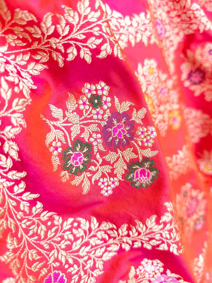 Pink Banarasi Handloom Pure Mashru Silk Meenakari Saree - Luxurion World