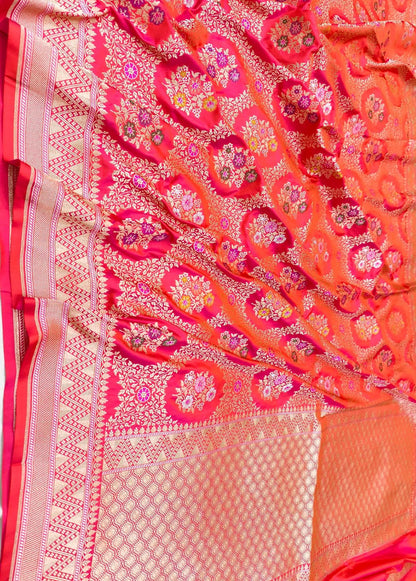 Pink Banarasi Handloom Pure Mashru Silk Meenakari Saree - Luxurion World