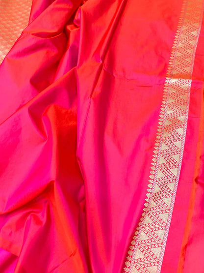 Pink Banarasi Handloom Pure Mashru Silk Meenakari Saree - Luxurion World