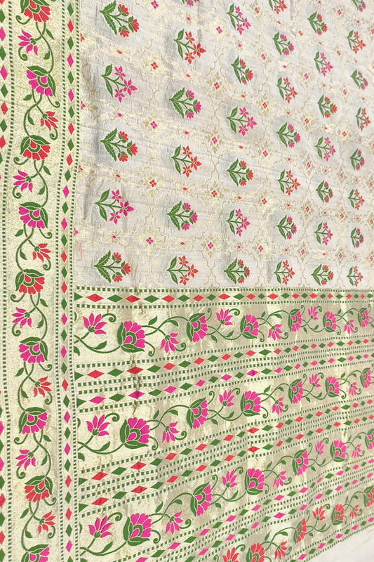 Dyeable Banarasi Handloom Pure Tussar Silk Meenakari Saree - Luxurion World