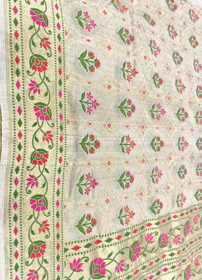 Dyeable Banarasi Handloom Pure Tussar Silk Meenakari Saree - Luxurion World