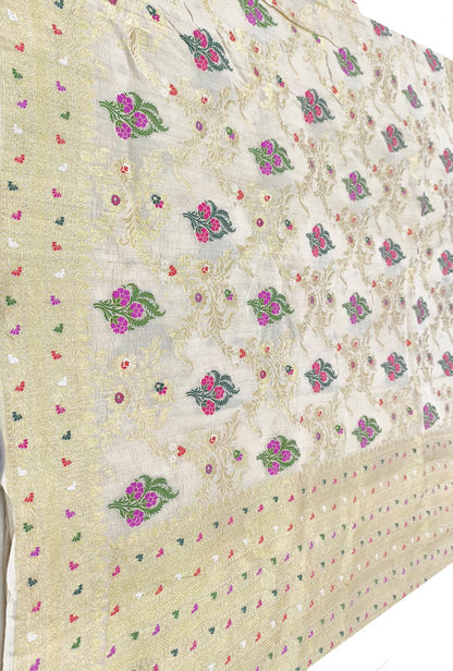 Dyeable Banarasi Handloom Pure Tussar Silk Meenakari Flower Design Saree - Luxurion World