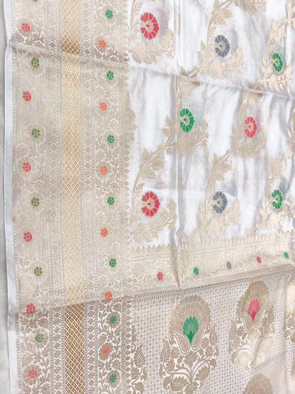 Dyeable Banarasi Handloom Pure Dupion Silk Flower Design Saree - Luxurion World