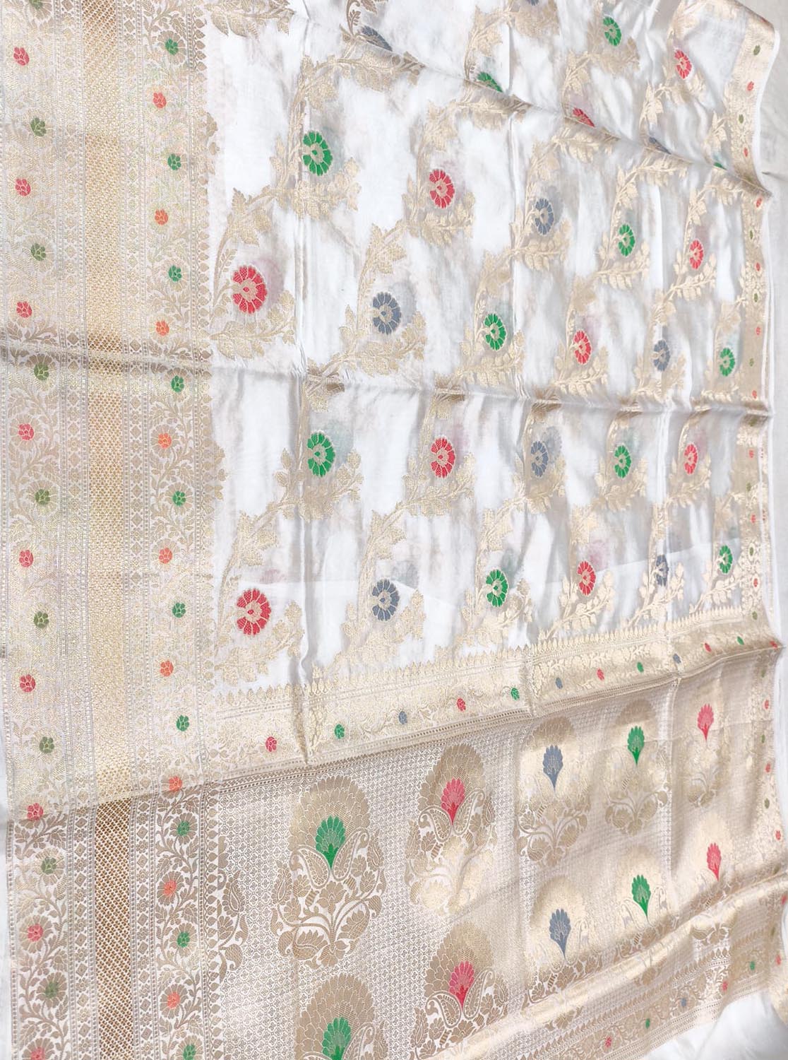 Dyeable Banarasi Handloom Pure Dupion Silk Flower Design Saree - Luxurion World