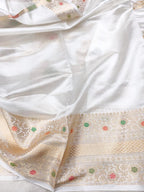 Dyeable Banarasi Handloom Pure Dupion Silk Flower Design Saree - Luxurion World