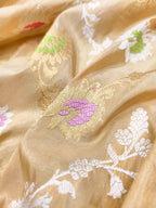 Pastel Handloom Banarasi Pure Tissue Katan Silk Flower Design Meenakari Saree - Luxurion World