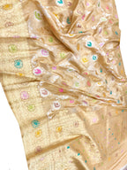 Pastel Handloom Banarasi Pure Tissue Katan Silk Flower Design Meenakari Saree - Luxurion World