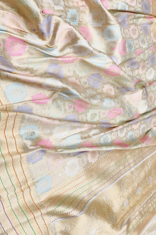 Exquisite Multicolor Handloom Banarasi Pure Katan Silk Meenakari Saree - Luxurion World