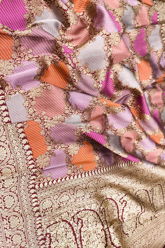 Multicolor Handloom Banarasi Pure Katan Silk Saree - Luxurion World