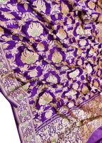Purple Handloom Banarasi Pure Katan Silk Flower Design Meenakari Saree - Luxurion World