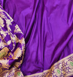 Purple Handloom Banarasi Pure Katan Silk Flower Design Meenakari Saree - Luxurion World
