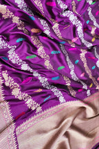 Elegant Purple Handloom Banarasi Pure Katan Silk Flower Design Saree - Luxurion World
