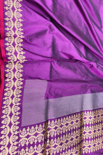 Exquisite Purple Handloom Banarasi Pure Katan Silk Saree - Luxurion World