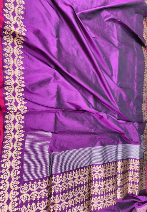 Exquisite Purple Handloom Banarasi Pure Katan Silk Saree - Luxurion World
