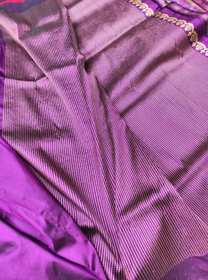 Exquisite Purple Handloom Banarasi Pure Katan Silk Saree - Luxurion World