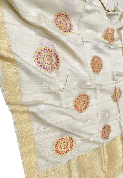 Stunning Dyeable Handloom Banarasi Tussar Silk Meenakari Saree - Luxurion World