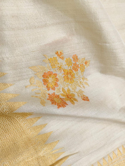 Elegant Dyeable Handloom Banarasi Tussar Silk Meenakari Flower Design Saree - Luxurion World