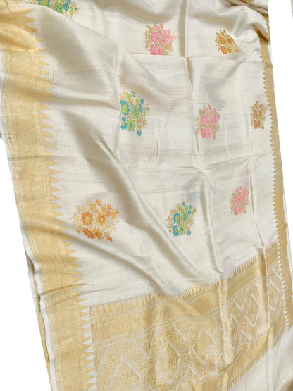 Elegant Dyeable Handloom Banarasi Tussar Silk Meenakari Flower Design Saree - Luxurion World