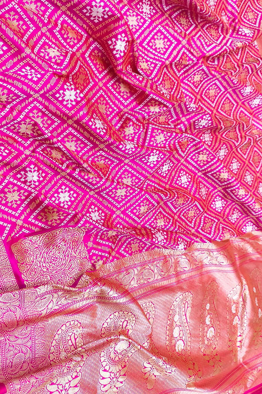 Exquisite Pink Handloom Banarasi Pure Katan Silk Kadwa Saree - Luxurion World
