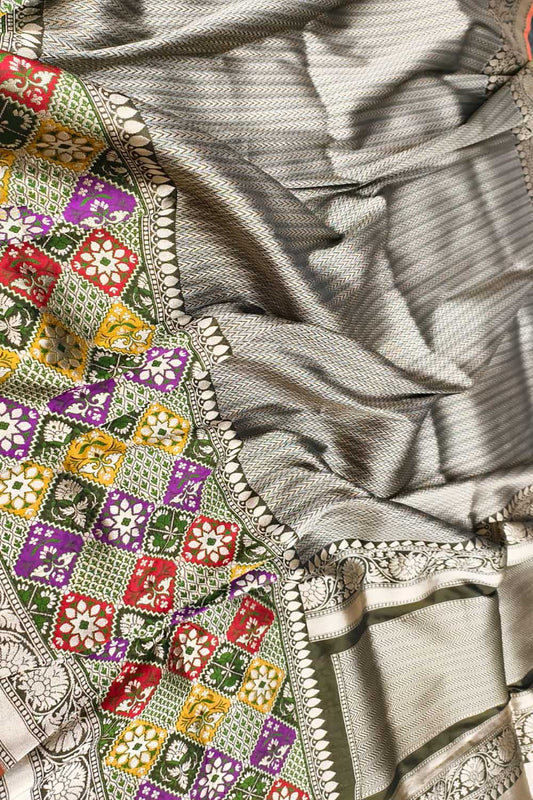 Multicolor Handloom Banarasi Pure Katan Silk Meenakari Saree - Luxurion World