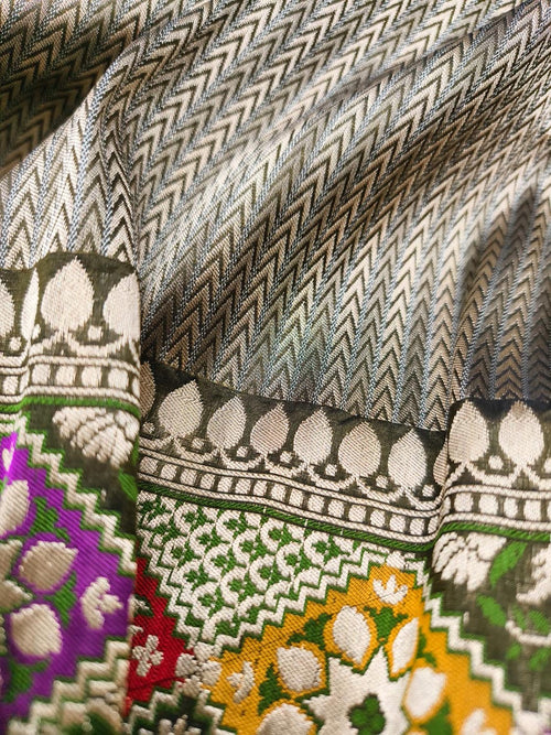 Multicolor Handloom Banarasi Pure Katan Silk Meenakari Saree - Luxurion World