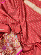 Elegant Maroon Handloom Banarasi Pure Katan Silk Meenakari Flower Design Saree - Luxurion World