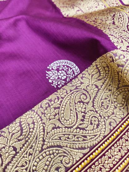 Exquisite Purple Handloom Banarasi Pure Katan Silk Meenakari Saree - Luxurion World